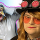 James Stephanie Sterling tips their hat while smirking into the camera while their wrestling persona, Commander Sterling, grabs their mask and cackles maniacally in the background.